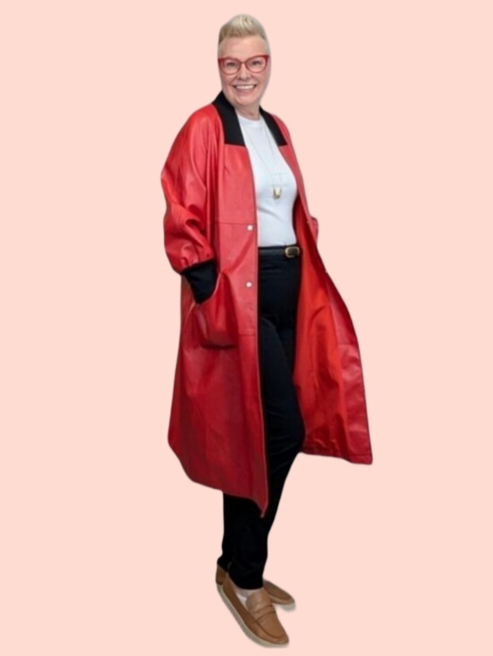Kate Hewko Statement Red Faux Leather Look Coat